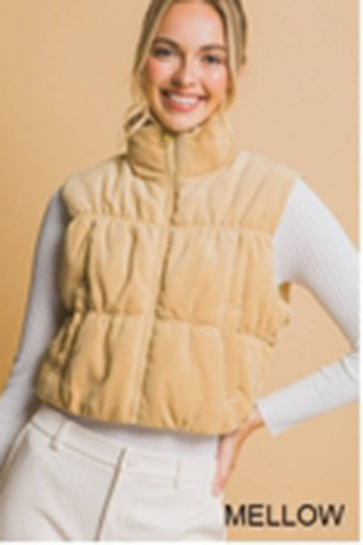 Corduroy Zip Up Puffer Vest With Pockets