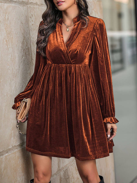 Long Sleeve Autumn and Winter Velvet Dress