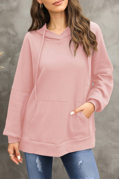 Waffle Knit Fleece Lined High Low Oversized Hoodie