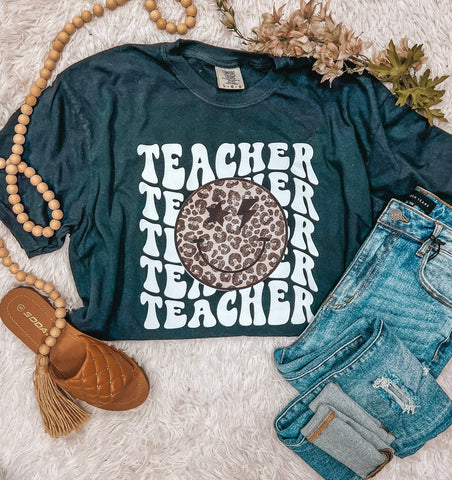 TEACHER STACKED SMILEY TEE