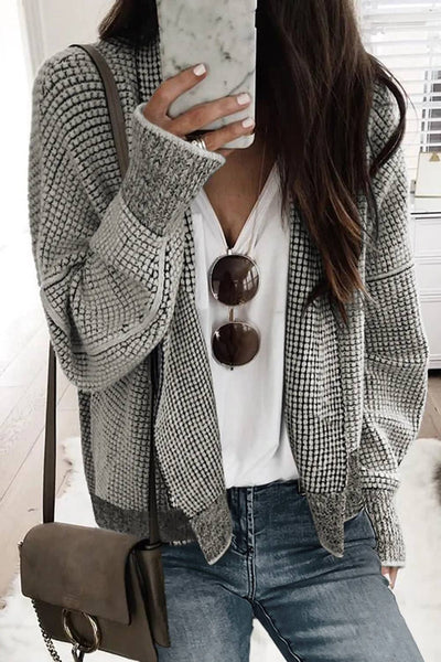 Plaid Contrast Trim Open Front Cardigan