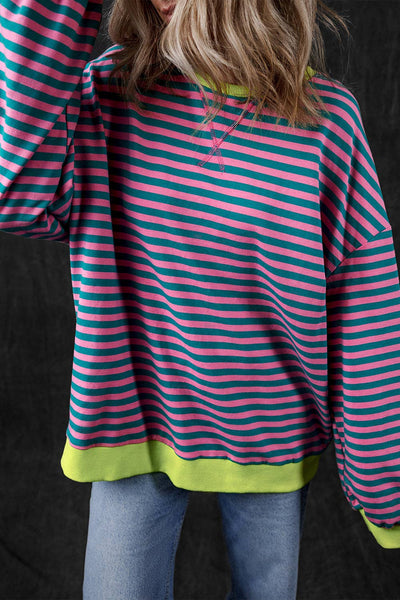 Stripe Oversized Contrast Trim Pullover Sweatshirt