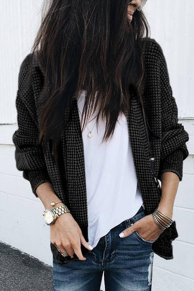 Plaid Contrast Trim Open Front Cardigan