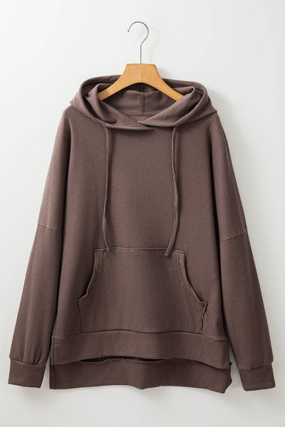 Waffle Knit Fleece Lined High Low Oversized Hoodie