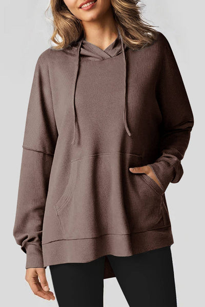 Waffle Knit Fleece Lined High Low Oversized Hoodie