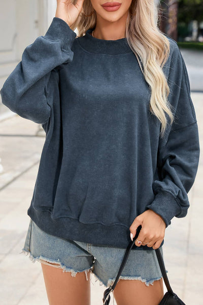 Solid Color Drop Shoulder Crew Neck Pullover Sweatshirt