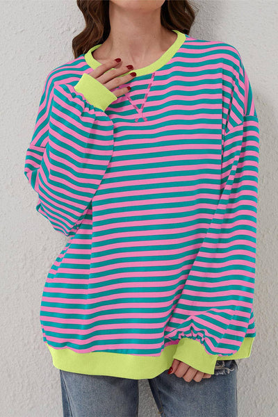 Stripe Oversized Contrast Trim Pullover Sweatshirt