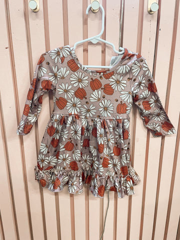 Pumpkin and Floral Ruffle Dress