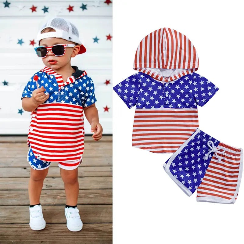 Red, White, Blue Hooded Set