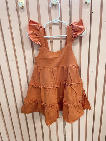 Orange Flutter Trim Tiered Dress