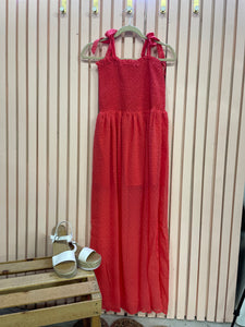 Strawberry Red Swiss Dot Maxi Dress