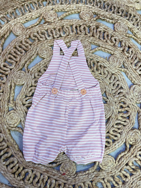 Pink striped button romper