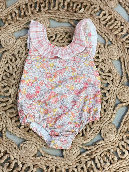 Pink Floral Ruffle Bow Swimsuit