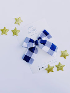 Large Navy Gingham Pinwheel Bow