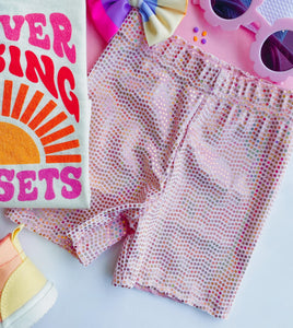 Sunset Pink Sequin Biker Shorts