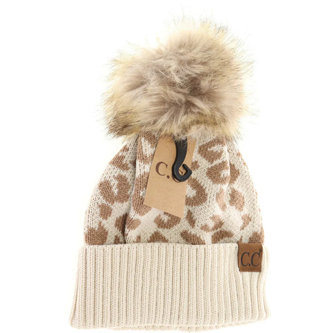 CC Beanie Leopard Pom Fur