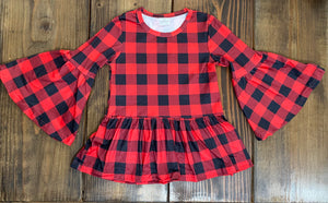 Buffalo Plaid Bell Sleeve Top