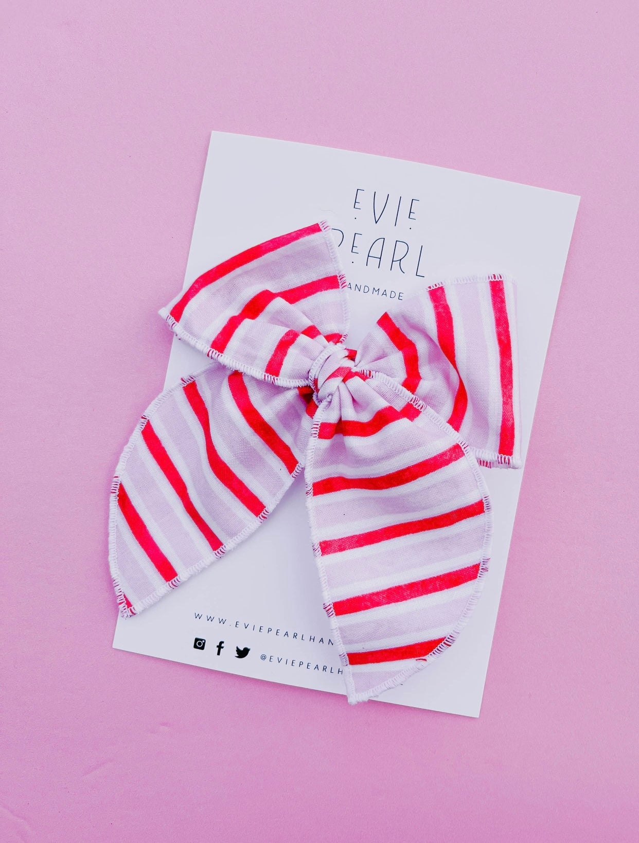 Pink/White Striped Bow Medium