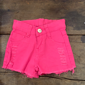 Pink distressed jean shorts