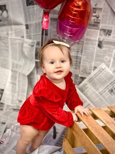 Red Velvet Ruffled  Romper