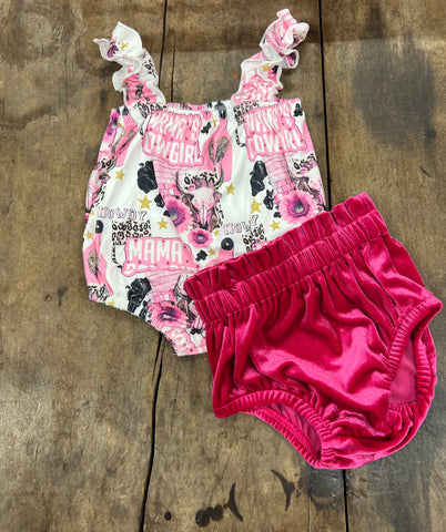 Mama’s Cowgirl Velvet Bummie Set