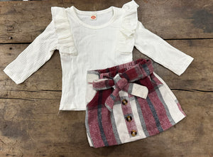 Maroon Plaid Skirt Set